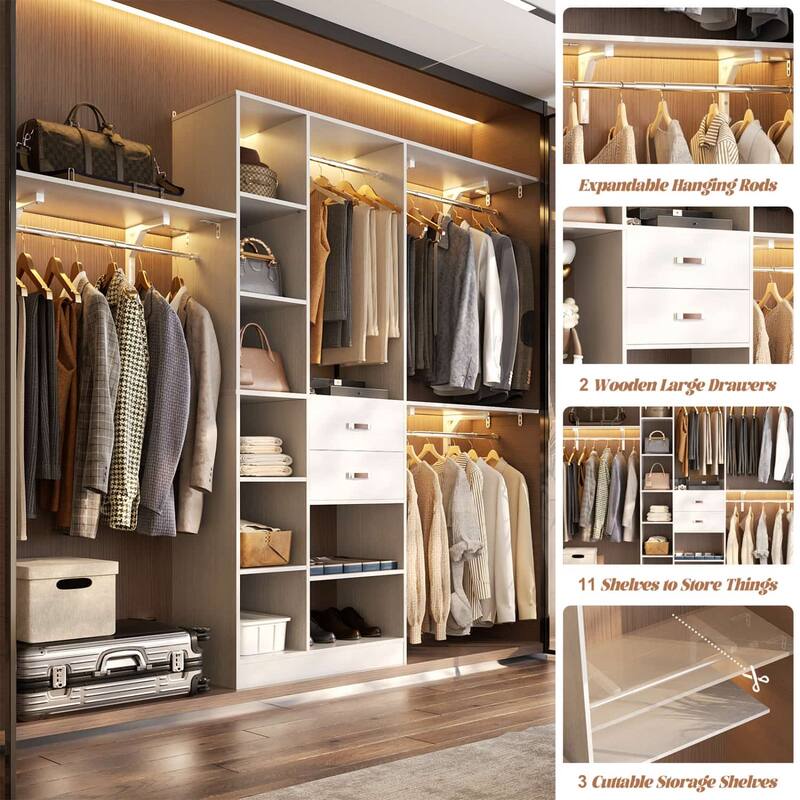 31.5'' to 96'' W Closet Organizer System with Drawers and Tower Shelves for Reach-in and Walk-in Closet