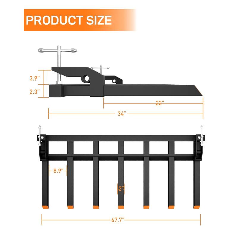 Clamp on Debris Forks Heavy Duty, Compatible with 72" Loader Buckets Skid Steers Tractors