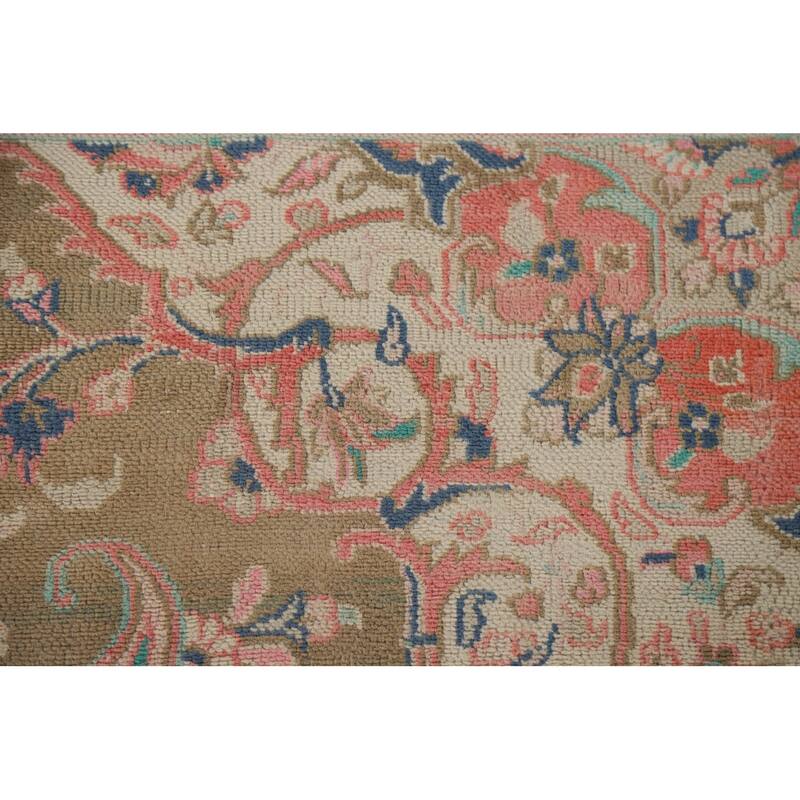 Hand Knotted Oriental 100% Wool Carpet Traditional Floral Green Mashad Area Rug - 9' 7'' X 6' 0''