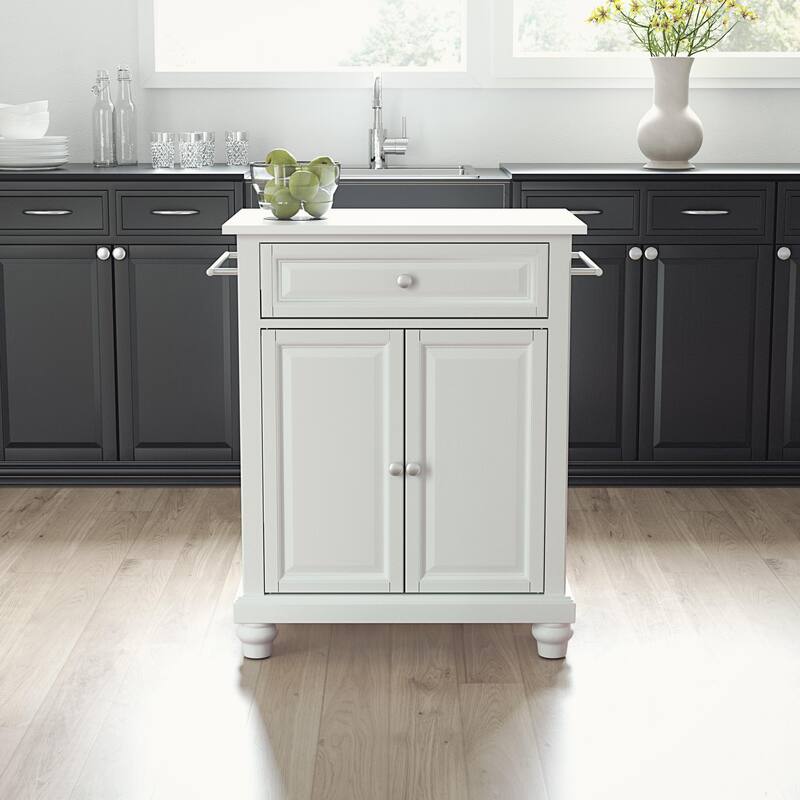 Kitchen Island Cart with Stone Top, Portable Kitchen Storage, Modern Kitchen Furniture, White Finish