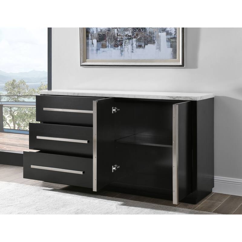 Camila - White Marble Top Server - Black