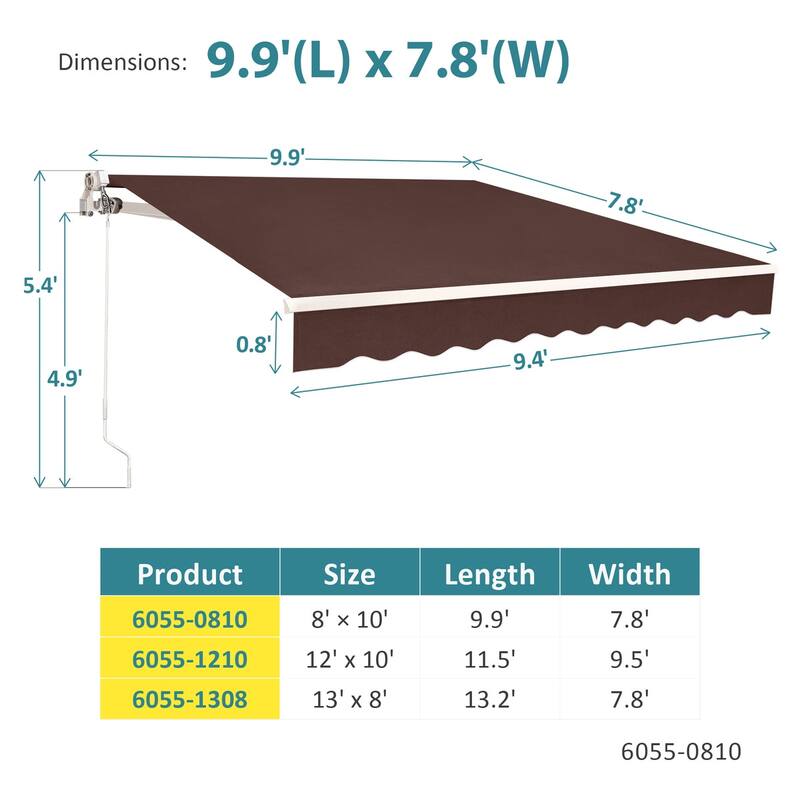 MCombo10x8Feet Manual Retractable Patio Door Window Awning Sunshade Shelter Outdoor Canopy