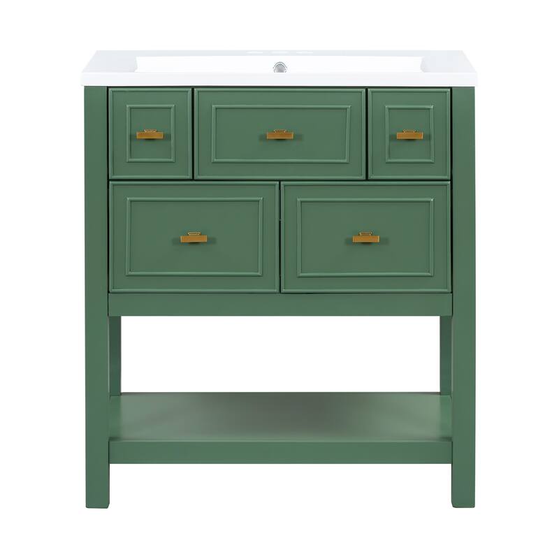 30 in. W x 18 in. D x 34 in. H Single Sink Freestanding Bath Vanity with White Sink Top - 30'' x 18'' x 34''
