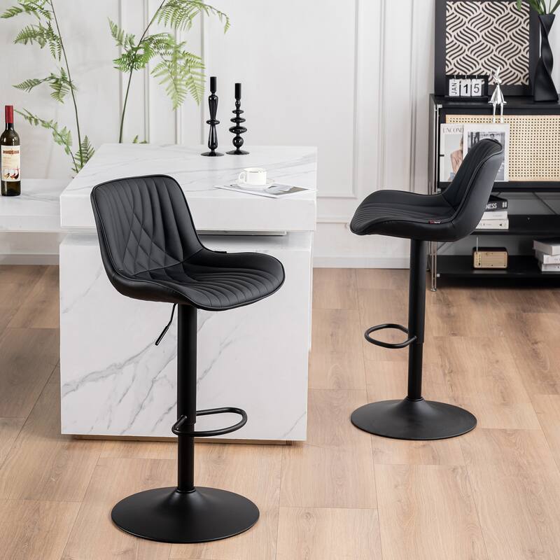 Adjustable Bar Stools Set of 2, Faux Leather Swivel Bar Chairs