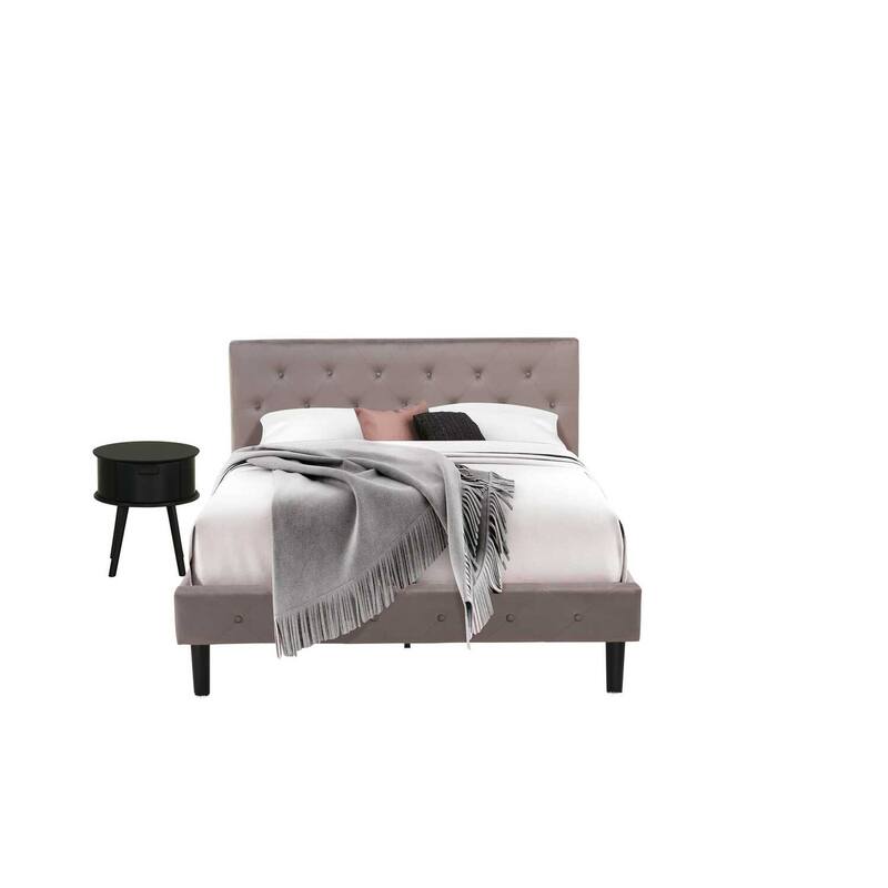 2 Piece Bed Set - Velvet Upholstered Bed & Nightstand - Button Tufted Design