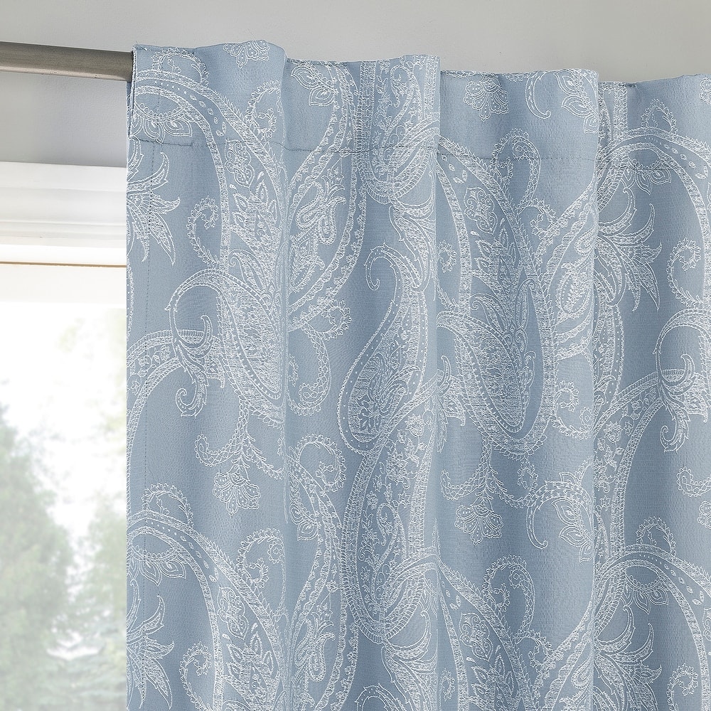 Sun Zero Pedra Paisley Embroidery Total Blackout Back Tab 1-Piece Curtain Panel, Single Panel