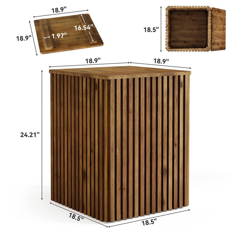 Solid Wood End Table, Fluted Side Table with Storage and Removable Lid - 18.9" D x 18.9" W x 24.21" H