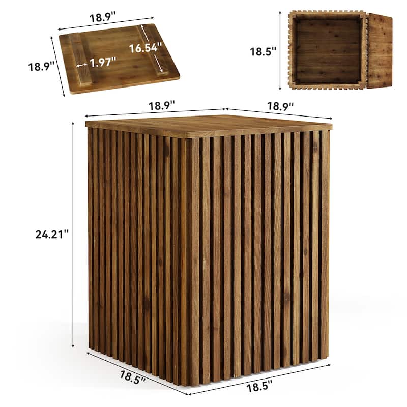 Solid Wood Fluted Side End Table with Storage and Removable Lid