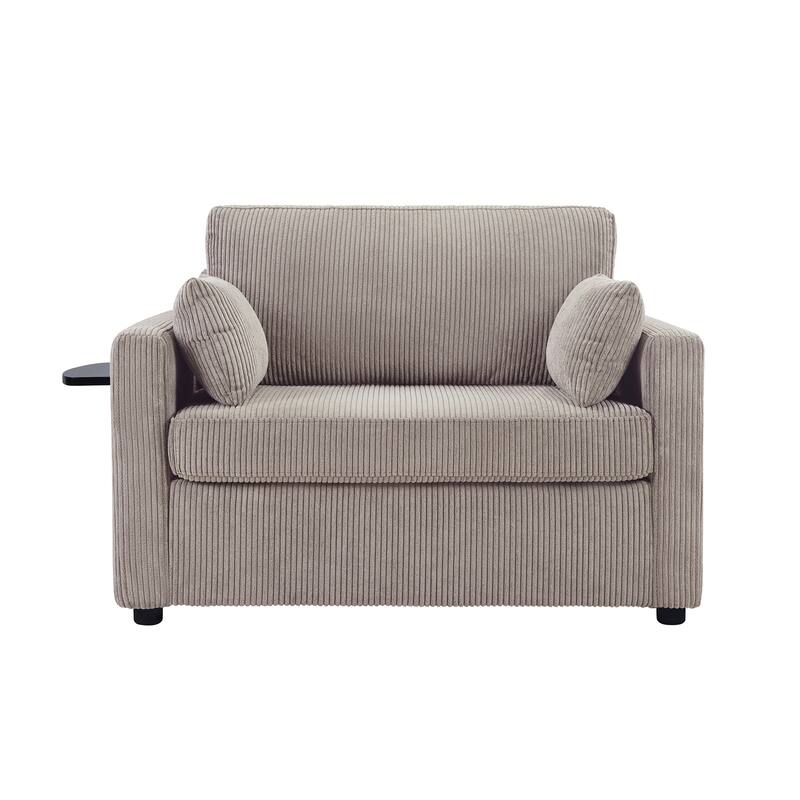 Twin Size Sofa Bed Sleeper Sofa with a Foldable Mattress, a Foldable Side Table, a Side Storage Pocket and Two USB Ports