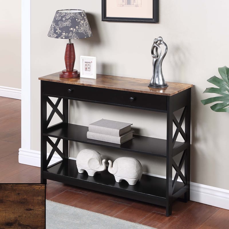 Convenience Concepts Oxford 1 Drawer Console Table with Shelves - Barnwood/Black
