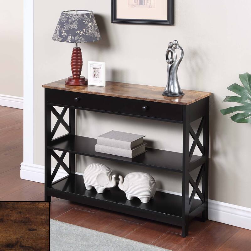 Convenience Concepts Oxford 1 Drawer Console Table with Shelves - Barnwood/Black