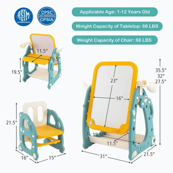 Gymax Kids Art Easel with Chair Kids Activity Table & Chair Set w/