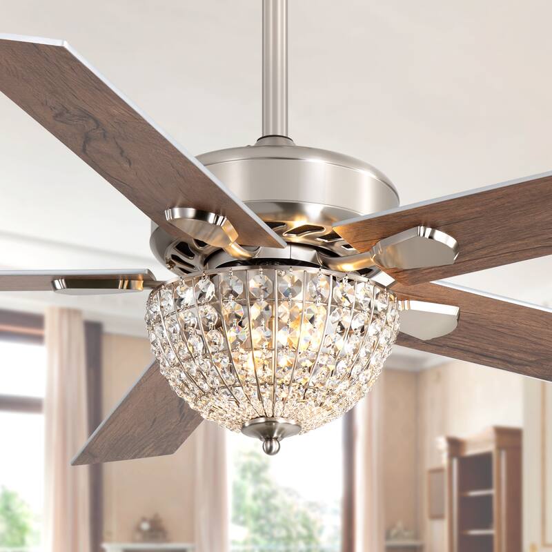 52-Inch Modern Crystal Fandelier Ceiling Fan with Light and Remote (5 Reversible Blades)