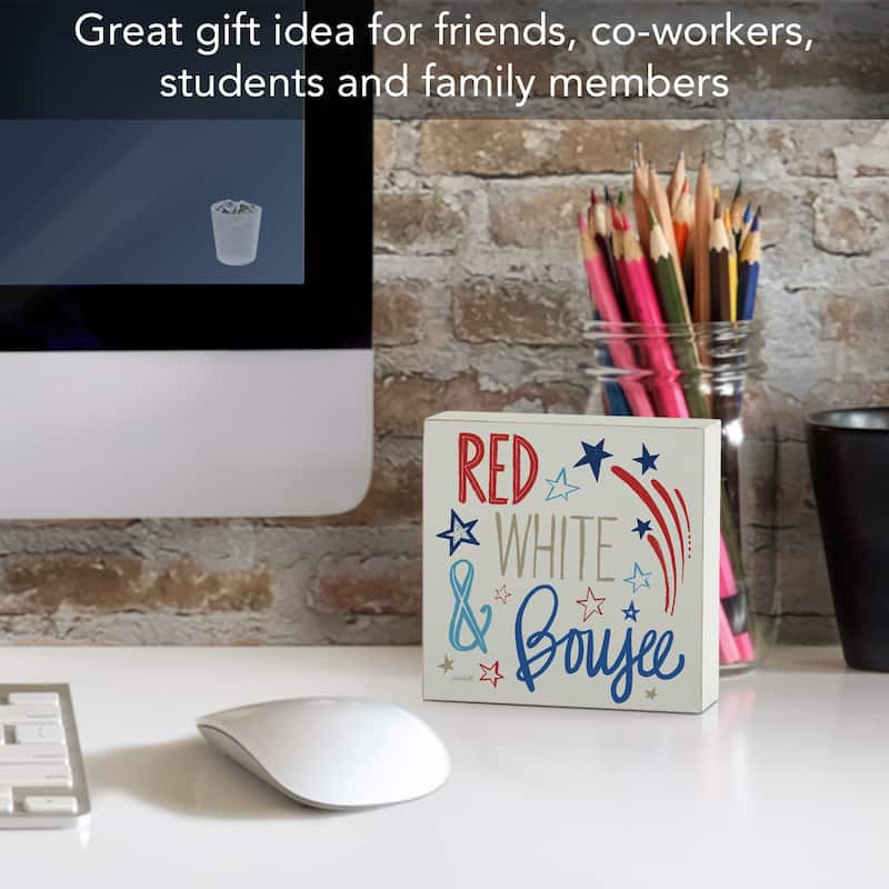 Red White & Boujee Artistic Freestanding Solid Wood Block Sign Made in the USA 3.75” Square Decorative Accent for Home or Office