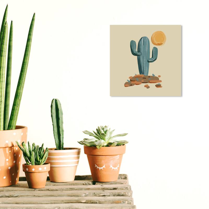 Wynwood Studio Canvas Nature and Landscape Sun and Cactus Green and Army Green Bohemian & Eclectic Wall Art Canvas Print - 12 x 12