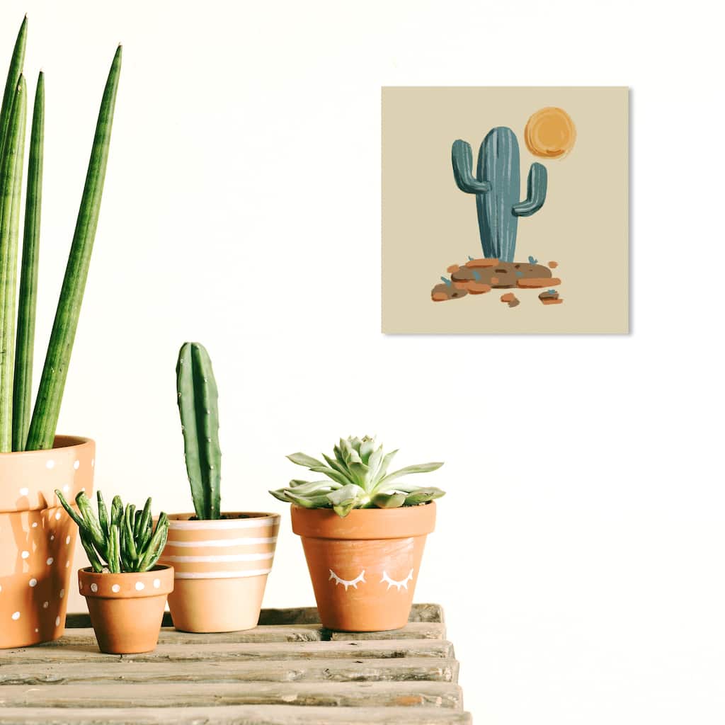 Wynwood Studio Canvas Nature and Landscape Sun and Cactus Green and Army Green Bohemian & Eclectic Wall Art Canvas Print