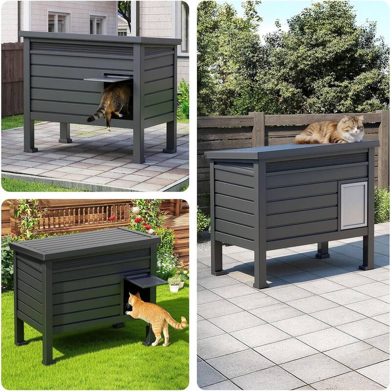 Outdoor Cat House,Weatherproof Resin Feral Cat Shelter
