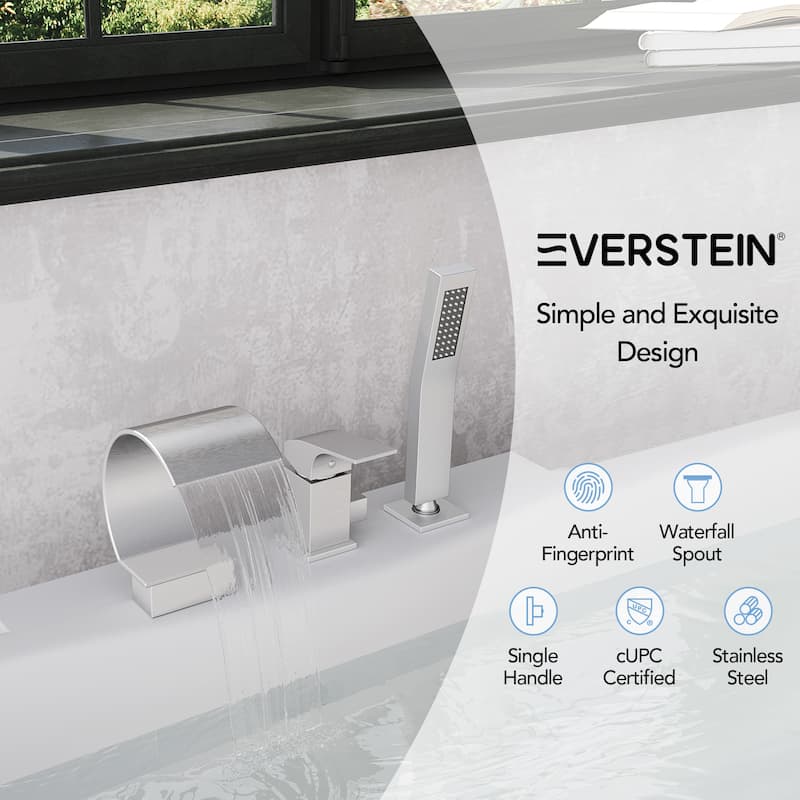 Roman Tub Faucet 3 Holes Deck Mount Bathtub Faucet with Handheld Shower Sprayer