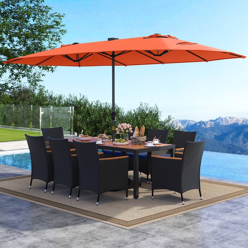 Gymax 11 PCS Patio Dining Set w/ 15ft Double-Sided Patio Umbrella