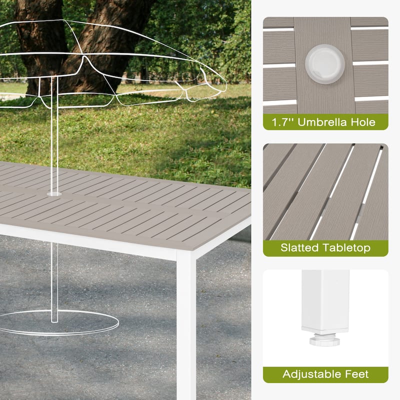 Patio Dining Table Weather-Resistant Outdoor Table with Umbrella Hole
