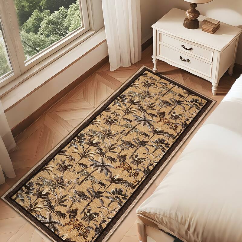 Living Room Rug Jungle Tiger Area Rug Plant Rugs Low Pile Non Shedding Soft Accent Carpet for Bedroom, Dining Room