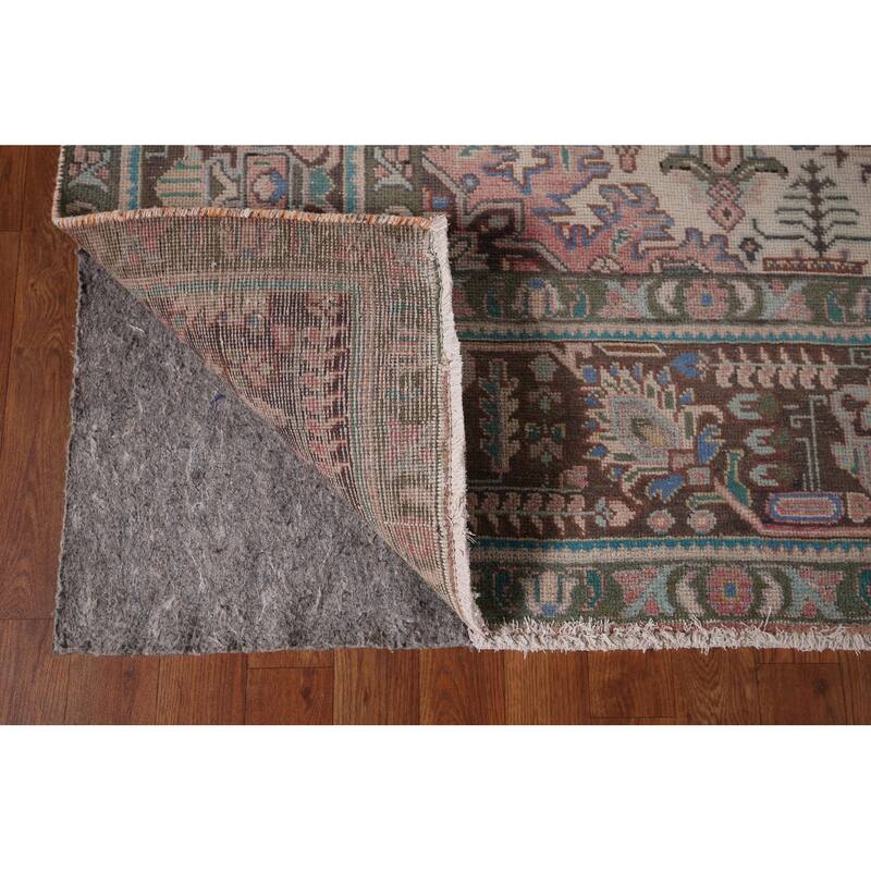 Distressed Pink Tabriz Persian Vintage Rug Handmade Wool Carpet - 9'8" x 12'8"