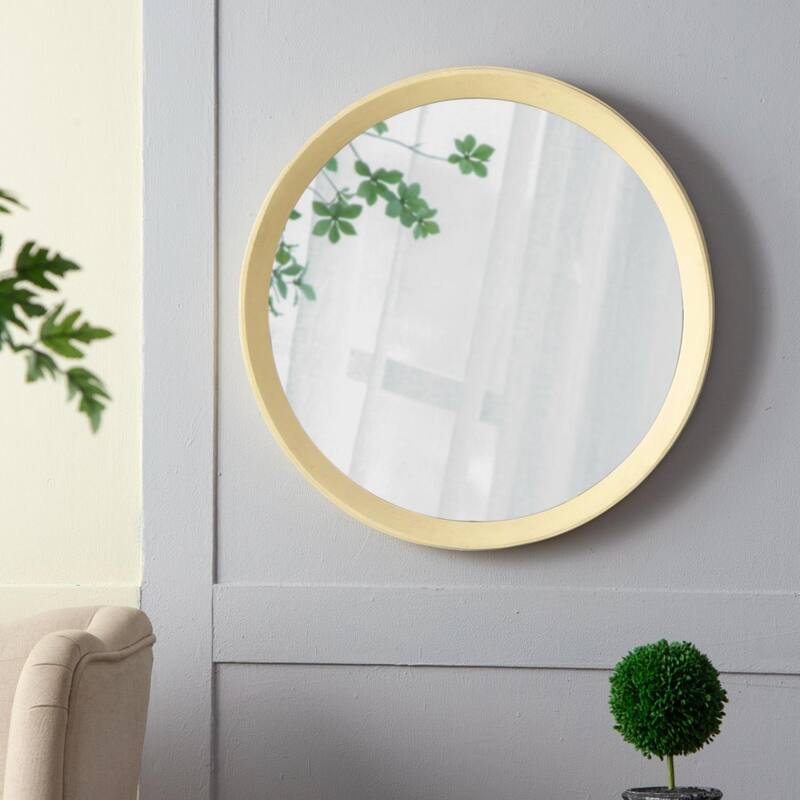 Round mirror with solid wood frame
