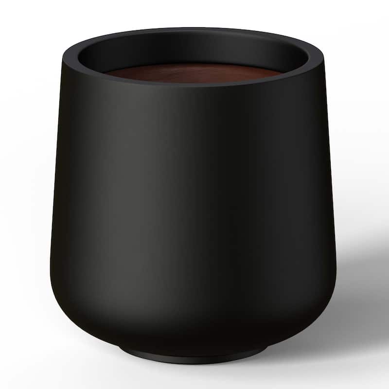 Concrete Tall Round Flower Planter Pot with Drainage Hole - Charcoal Black(Enhanced Interior) - 16.5 x 17.5 in