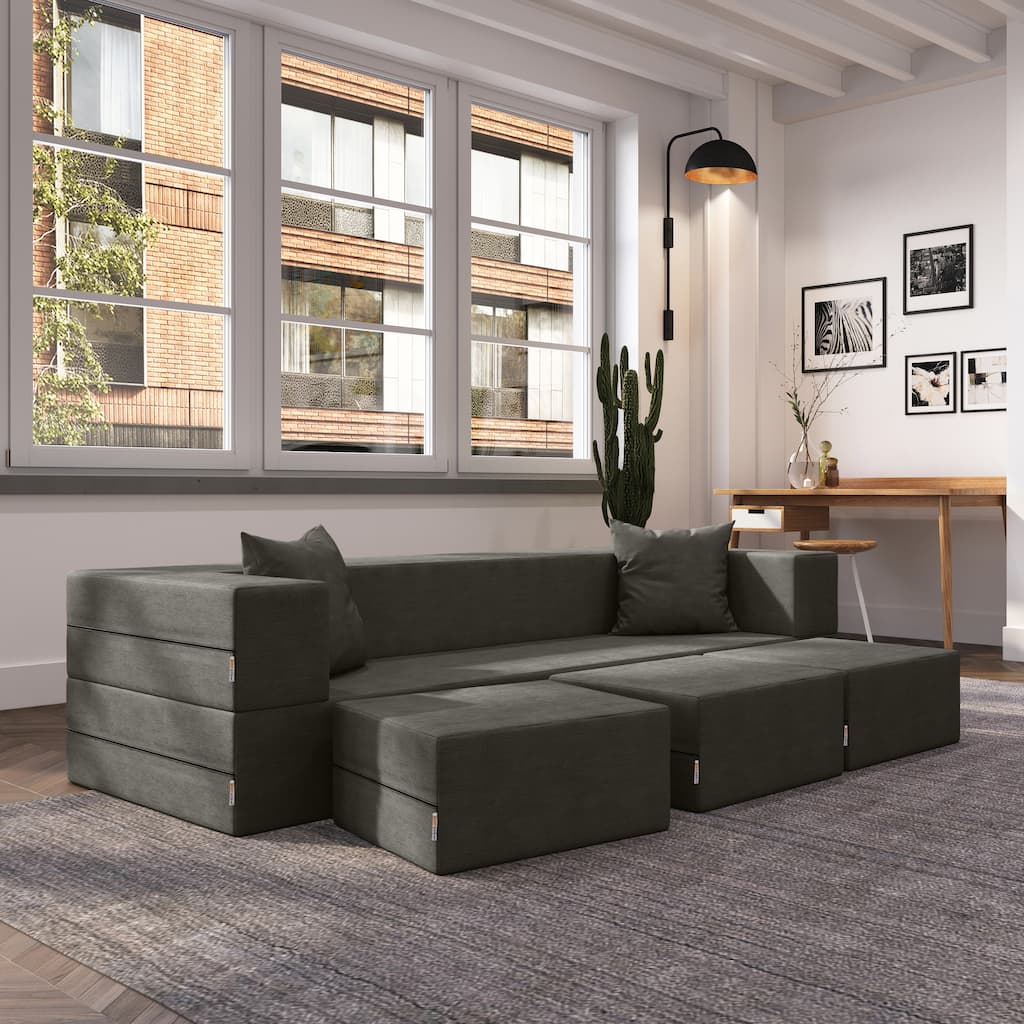 Porch & Den California King Convertible Sleeper Sofa and Ottomans