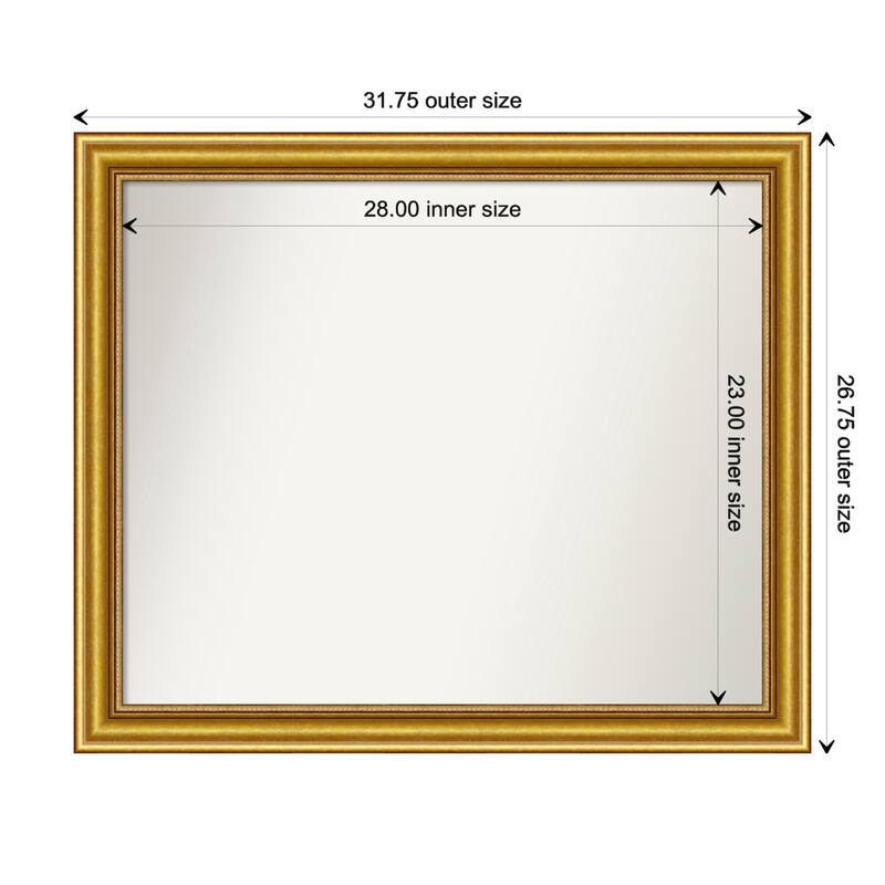 Townhouse Gold Framed Non-Beveled Custom Wall Mirror, Bathroom Vanity Mirror - Outer Size: 31.75 x 26.75
