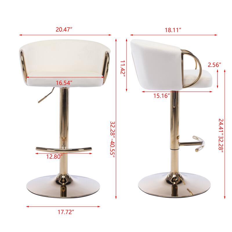 2 Velvet Bar Stools with Chrome Footrest and Base Swivel Height Adjustable - N/A