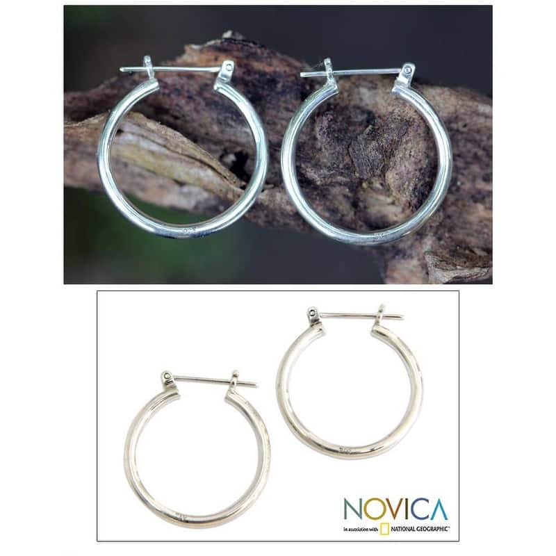 NOVICA Handmade Sterling Silver 'Moonlit Goddess' Hoop Earrings (Indonesia)