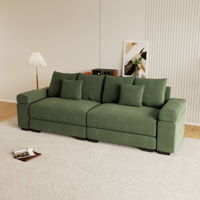 Rossetta Modern 92" Oversized Deep Seating Design Corduroy Fabric Extra-Wide Armrests Modular Sectional Couch, with Pillows