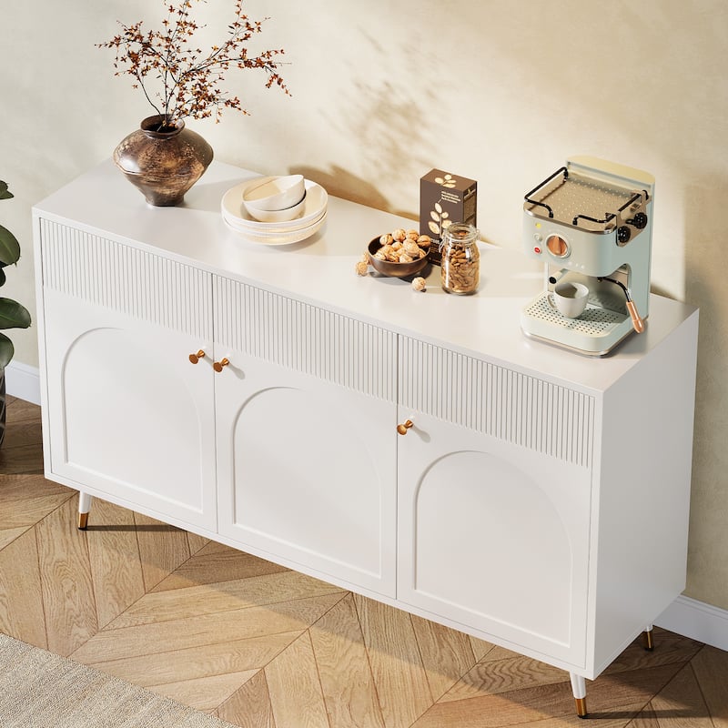 59.1-Inch Sideboard Buffet Cabinet with Doors, Modern Kitchen Cabinet with Storage, White - 59.06" L x 13.78" W x 35.43" H