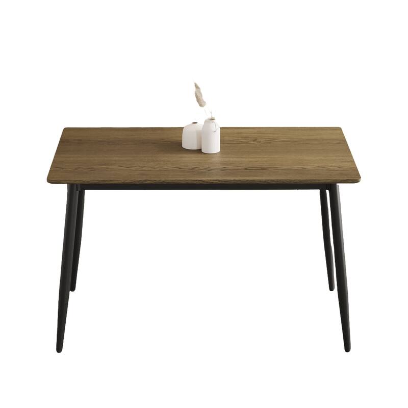 Modern Wood Grain Dining Set with Black Metal Legs, Seats 4-6, 5-Pcs