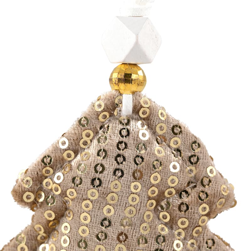 Sequin Stars and Trees Plush Christmas Ornaments - 4" - Gold - Set of 4