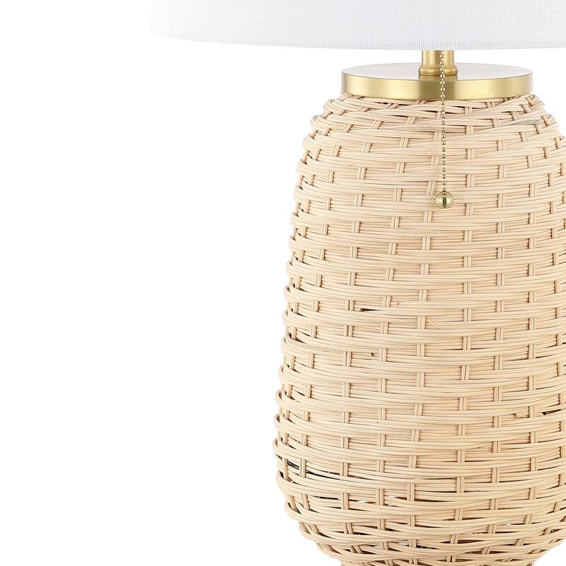 Finn 25" Rustic Bohemian Iron/Rattan LED Table Lamp with Pull-Chain, by JONATHAN Y