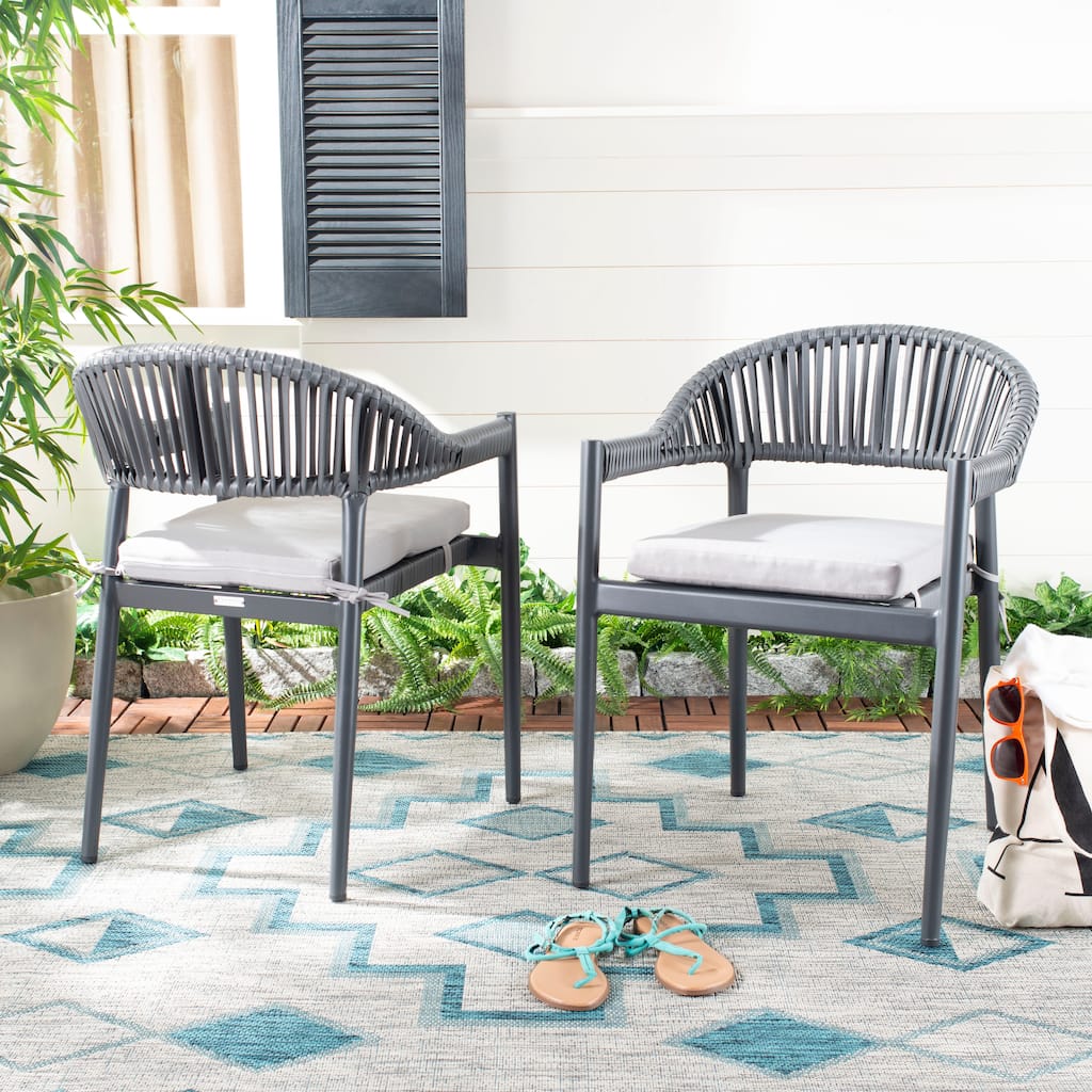 SAFAVIEH Outdoor Shae Rope Chair - Grey (Set of 2) - 22Wx24Dx31H