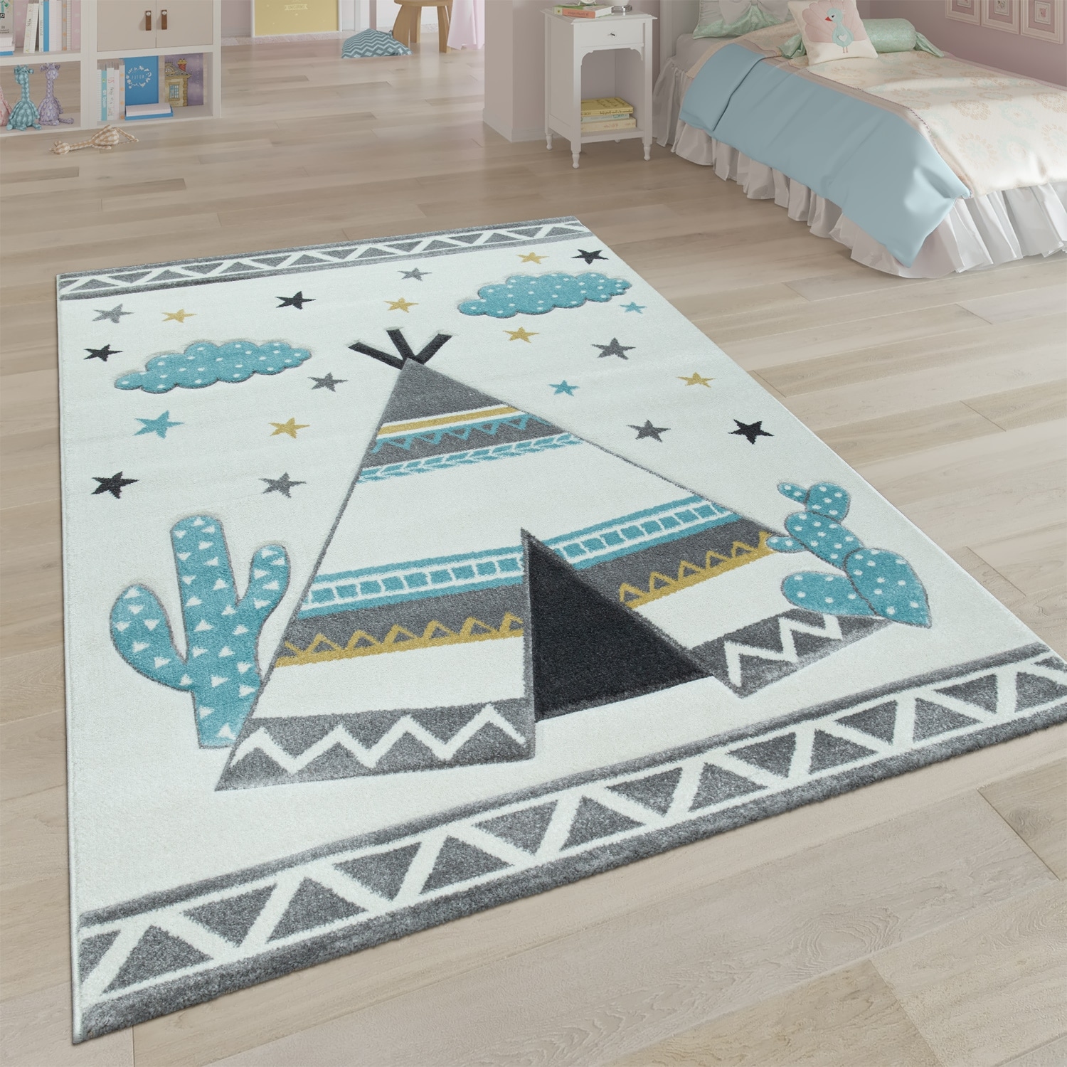 Kid's Rug for Children's Rooms in Beige Pastel Colors with Indian Tent -  Bed Bath & Beyond - 35157497