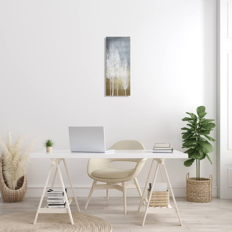 Stupell Tall Tree Line Bare White Trees over Abstract Pattern Canvas Wall Art - Brown