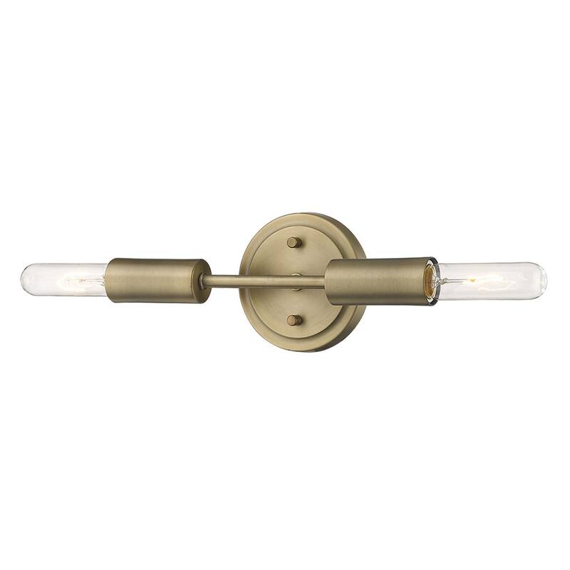 Modern Dull Gold 2-Light Wall Sconce with Exposed Bulbs and Hardwired Steel Fixture E26 Base - 5" H x 12" W x 3.75" D