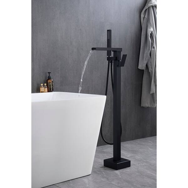 slide 1 of 6, Single Handle Floor Mounted Freestanding Tub Filler,Matte Black