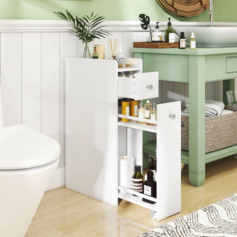 Gymax Small Bathroom Storage Cabinet 4-Tier Narrow Toilet Side Storage