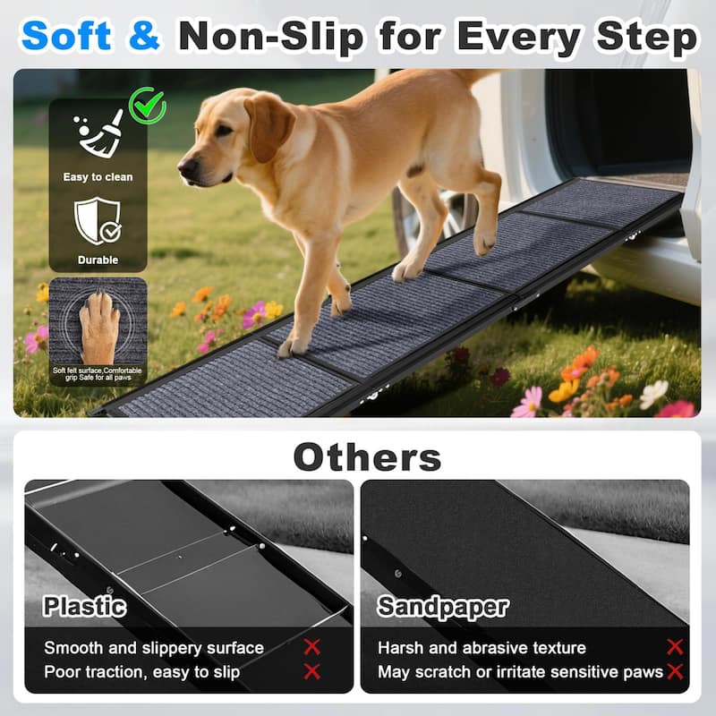 COSIEST Aluminum Foldable Pet Ramp with Anti-Slip Rug Surface