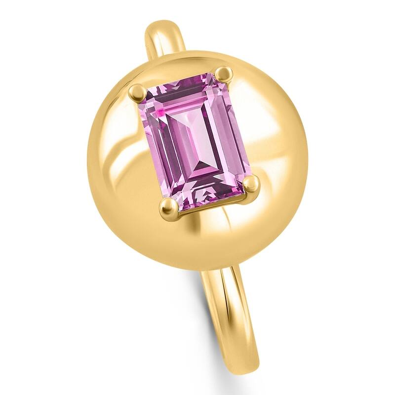 Bliss Diamond Candy Button Yellow Gold Emerald Cut Pink Topaz Ring