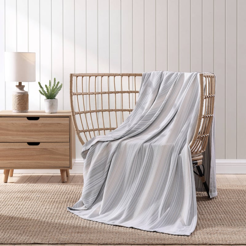 Tommy Bahama Sandy Shore Stripe Cotton Woven Reversible Blanket