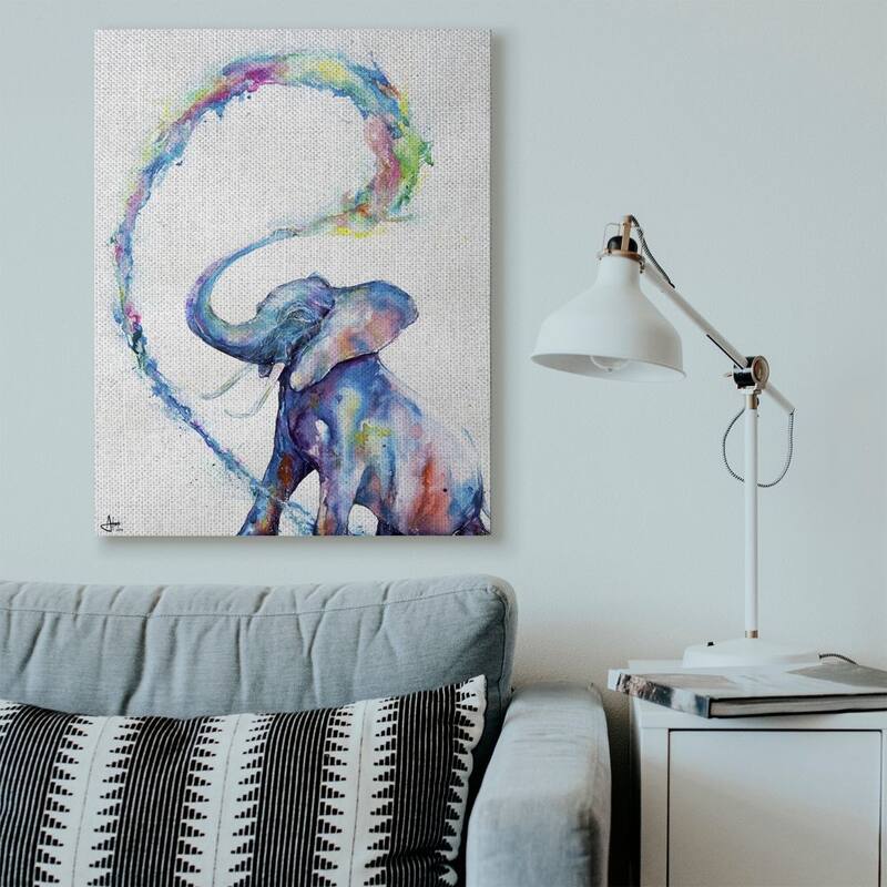 Stupell Colorful Large Abstract Elephant Animal Watercolor Painting Canvas Wall Art, Proudly Made in USA