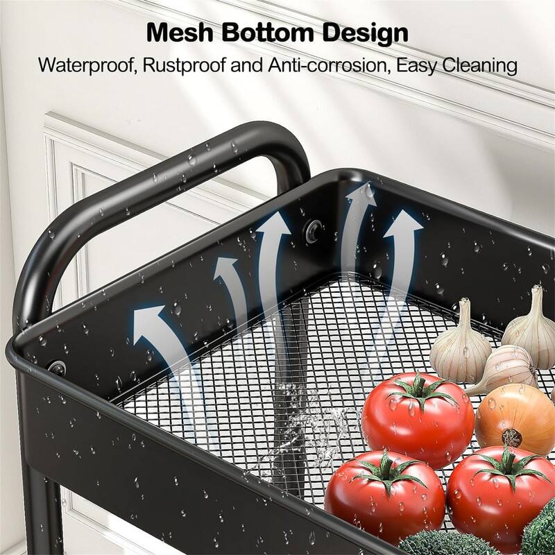 3 Tier Rolling Cart - 12.3"D x 16.4"W x 29.8"H