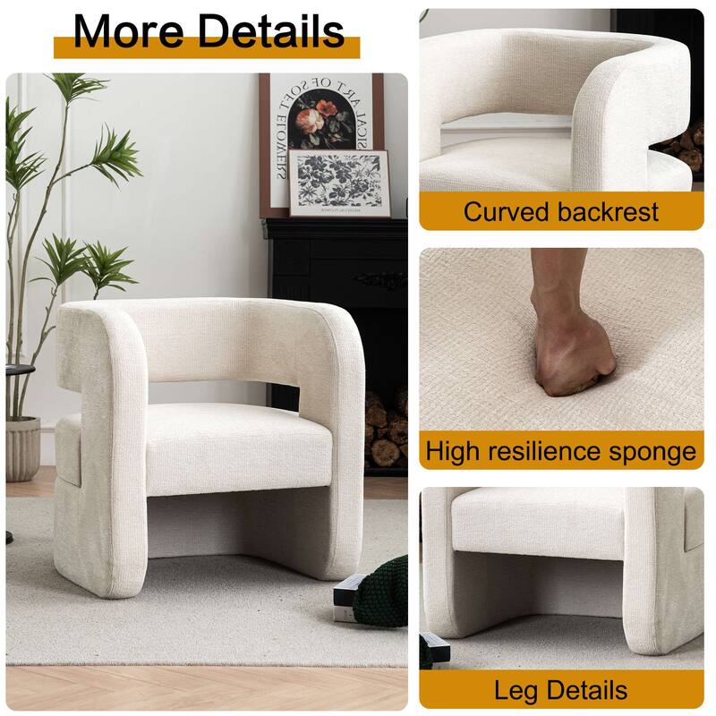 Set of 1 Square Barrel Shaped Boucle Upholstered Accent Armchair