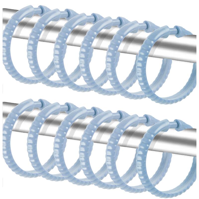 Light Blue12 Piece Premium Plastic Shower Curtain Hooks Rings Round 2.25" Inches - Light Blue - Light Blue